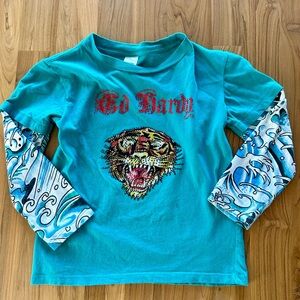 Vintage Ed Hardy By Christian Audigier Long Sleeve Rhinestone Tiger Tee Size 5-6